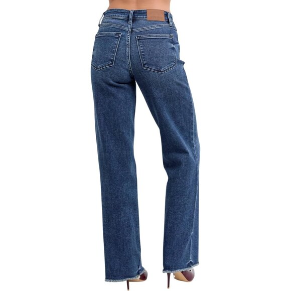 Vintage Dark Wash Wide Leg Jeans Womens Plus Size Mid Rise Stretch - Picture 7 of 7